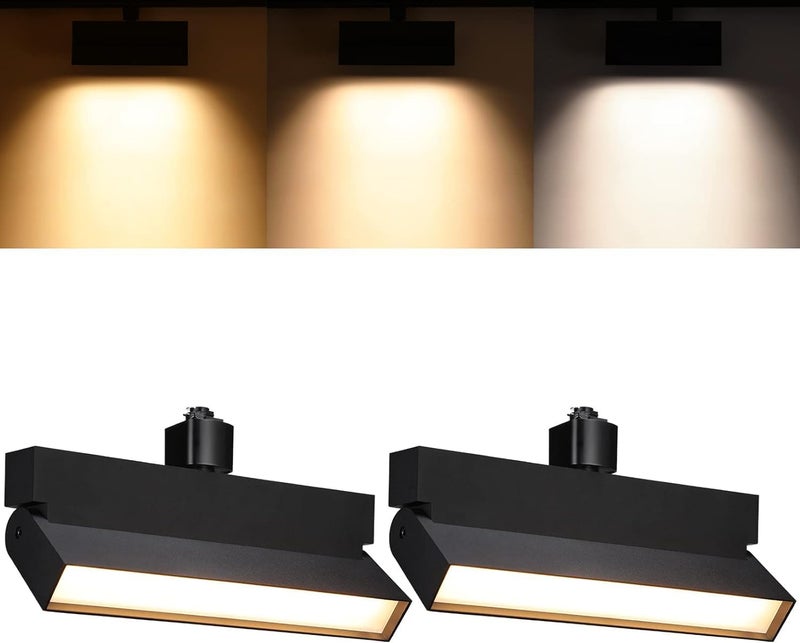 LEONLITE رؤوس إضاءة LED قابلة للتعتيم 24 واط 3CCT، لسكك H، 100-277 فولت، مدرجة من ETL، 2700K/3000K/4000K، CRI90، 1300LM، مصابيح سقف خالية من الوميض للفن، باللون الأسود، عبوة من 2 - Image 1